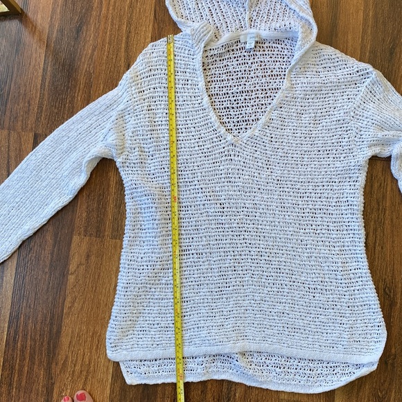 J Jill White Knit open weave V-Neck Sweater with hood Sz S petite 100% cotton - Picture 9 of 9